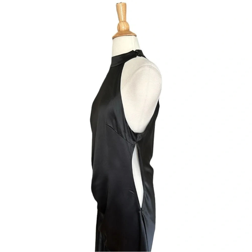 RETROFETE Sab Black Satin Maxi Dress Dark Romance Front Slit Glam Event, Size XL - Picture 9 of 16